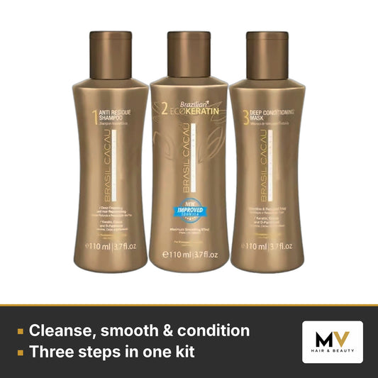 Brasil Cacau ECO Keratin Professional Kit 3 × 110ml, Extreme Repair Sulphate-Free Shampoo 1L & Extreme Repair Conditioner 1L Trio