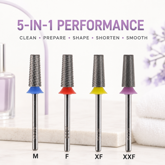 ACOS 5-in-1 cross-cut tungsten carbide nail drill bit in M, F, XF and XXF grits