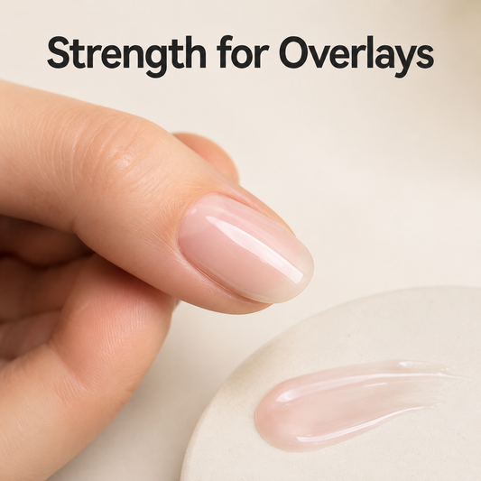 ACOS builder gel overlay benefit graphic with Strength for Overlays text