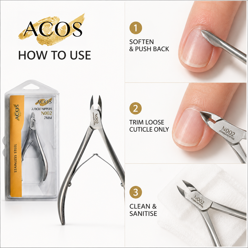 How to safely trim loose cuticle only with ACOS N002 7mm cuticle nipper