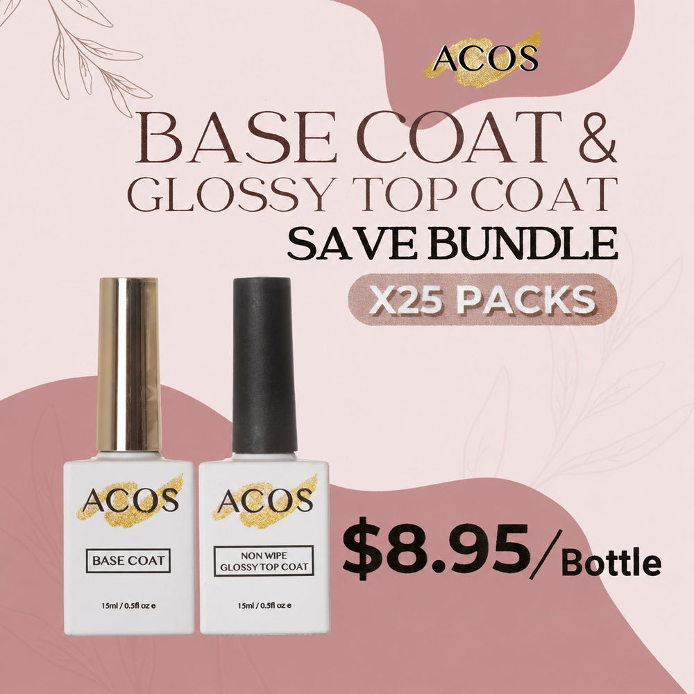 ACOS Base Coat and Non-Wipe Glossy Top Coat salon bundle, 25 duo packs