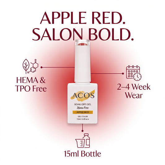 ACOS Apple Red 085 HEMA-free gel colour feature graphic