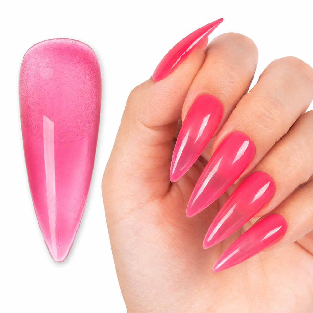 ACOS Transparent Hot Pink 060 glossy manicure result with matching nail swatch
