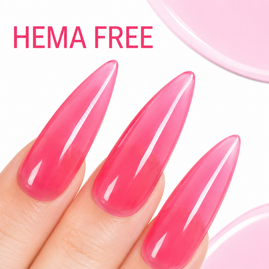ACOS HEMA-free Transparent Hot Pink 060 gel colour on glossy translucent nails