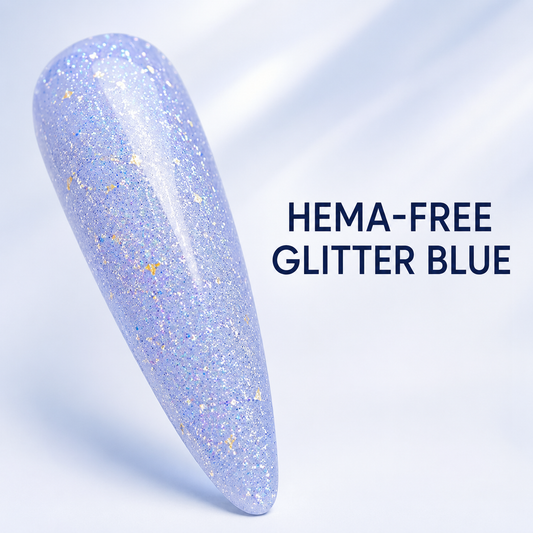 ACOS HF090 HEMA-free pale glitter-blue gel swatch