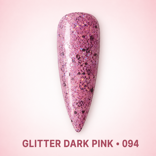 ACOS HF094 Glitter Dark Pink gel colour shown on a glossy artificial nail swatch.