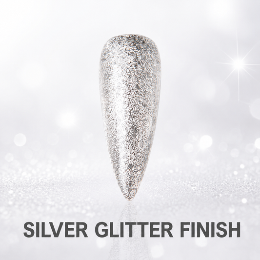 ACOS shade 093 gel colour swatch with reflective silver glitter finish