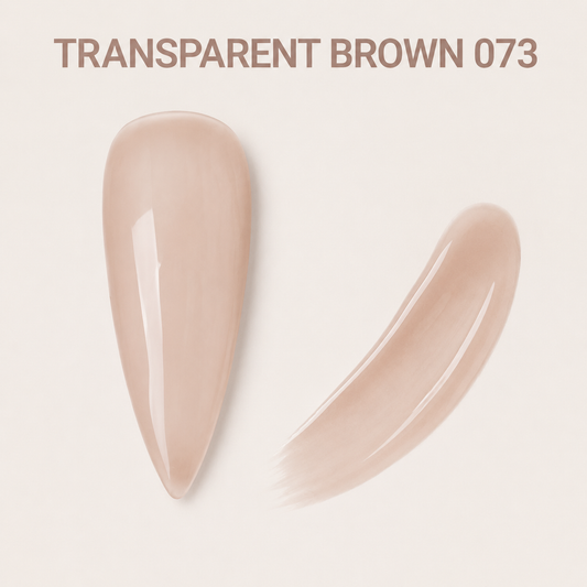 ACOS Transparent Brown 073 gel polish practice tip and sheer colour swatch