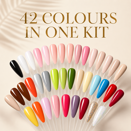 ACOS Series #001 gel polish kit graphic highlighting 42 colours