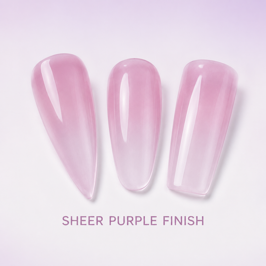 ACOS Transparent Purple 075 sheer gel nail swatches with benefit text