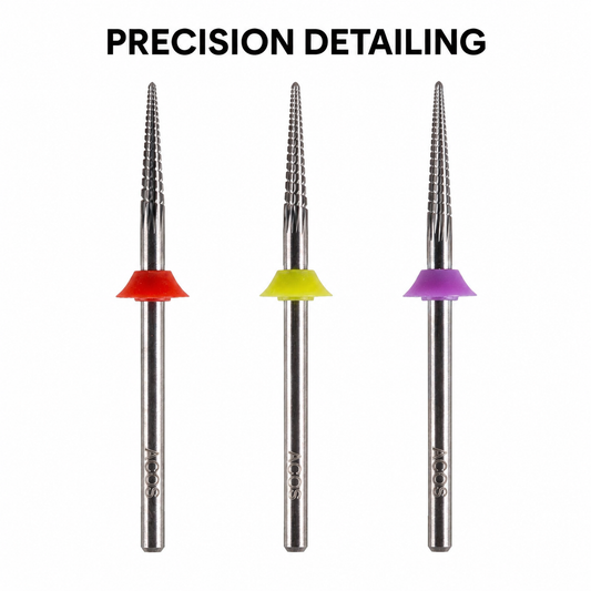 ACOS conical straight-cut nail drill bits in Fine, Extra Fine and Extra Extra Fine
