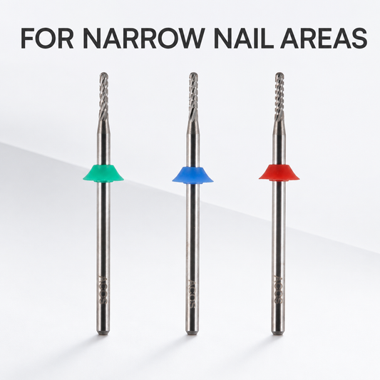 ACOS round nail drill bits with green, blue and red grit rings