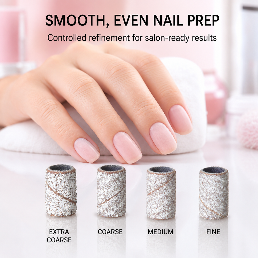 Smooth even nail preparation using ACOS Zebra White Sanding Bands