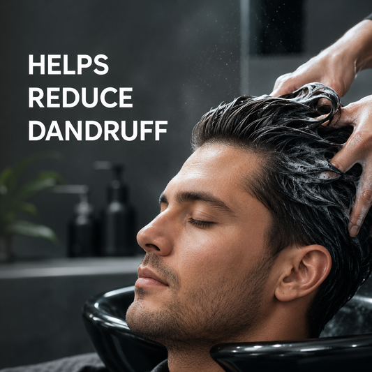 American Barber anti-dandruff shampoo benefit graphic for helping reduce dandruff