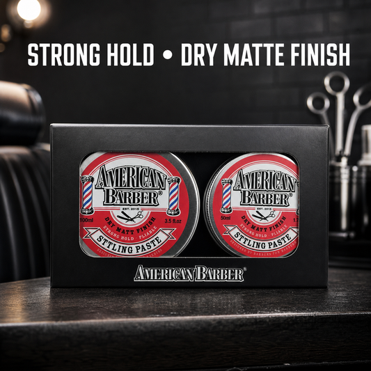 American Barber Styling Paste 100ml and 50ml Duo Pack - strong hold and dry matte finish
