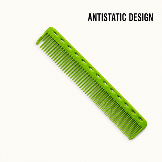 BMS lime-green carbon antistatic small comb with dual-density teeth and perforated spine