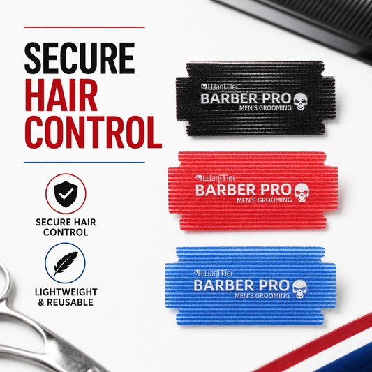 Barber Pro men's grooming hair grips in black red and blue for secure hair control
