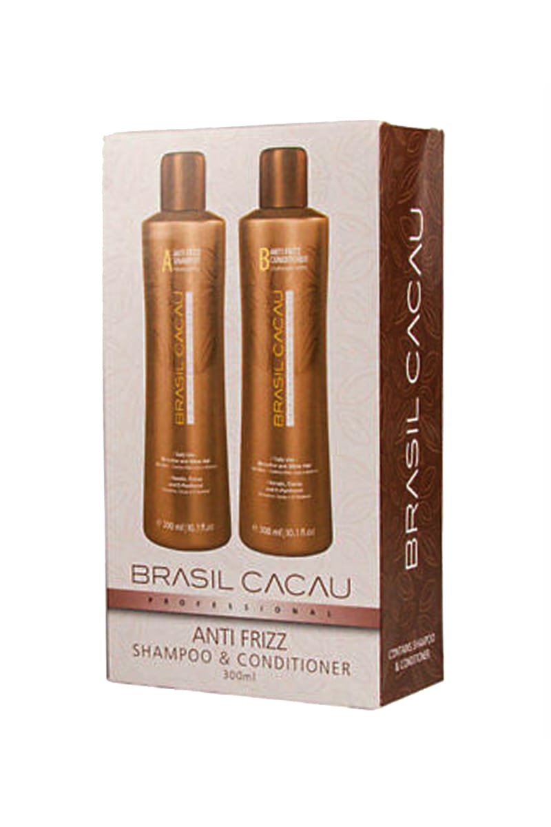 Brasil Cacau Anti Frizz Shampoo and Conditioner 300ml boxed pack, side view