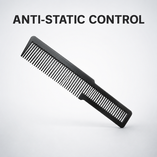 Black carbon hair comb benefit graphic with Anti-Static Control text