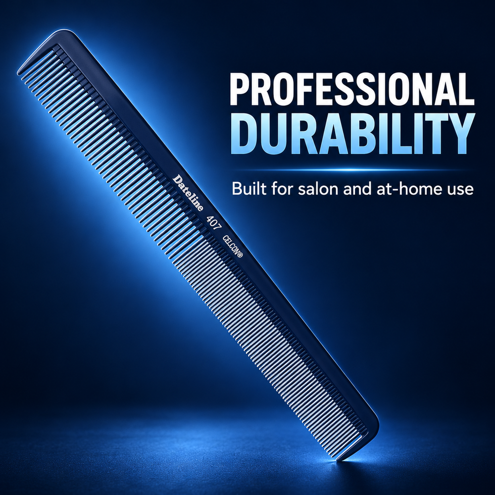 Dateline Celcon 407 comb with text: professional durability, built for salon and at-home use