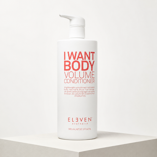 ELEVEN Australia I Want Body Volume Conditioner 960ml white pump bottle in a studio setting