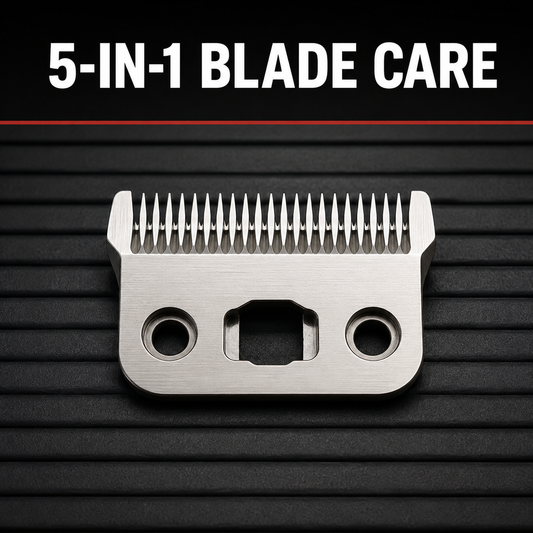 Gamma+ Blade Therapy 5-in-1 care graphic with a detached clipper blade