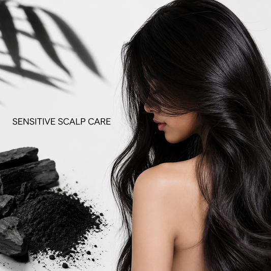 Dark hair with charcoal accents and Sensitive Scalp Care benefit for H2B Charcoal Shampoo SSP.