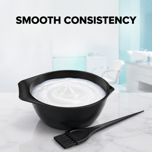 Hi Lift Crème Peroxide smooth-consistency graphic with tint bowl and brush