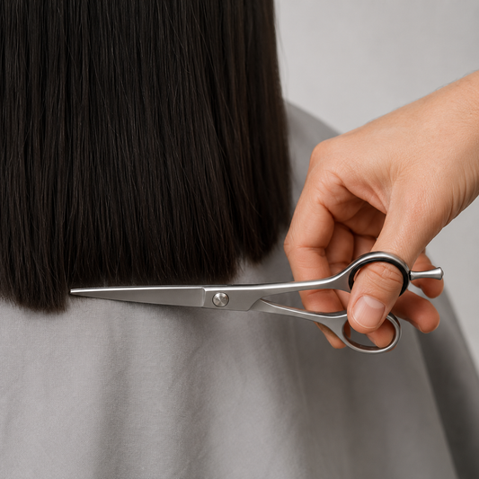 Hi Lift Cutline 6.5-inch scissors trimming dark hair ends
