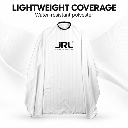 JRL Classic Cutting Cape in white: lightweight coverage, water-resistant polyester