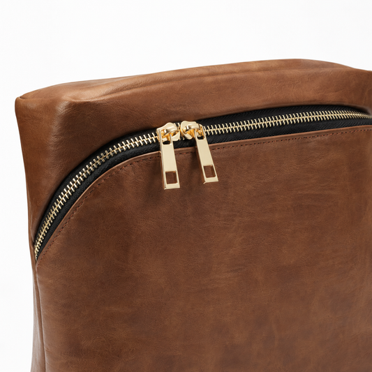 Brown JRL small barber bag with black zipper and twin gold-tone pulls