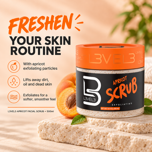 L3VEL3 Apricot Facial Scrub exfoliates for a softer smoother feel