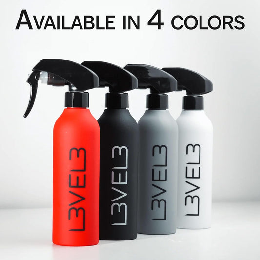 L3VEL3 Rubberized Spray Bottle - Precise Action Mist Bottle for Effortless Hair Styling - MV hair and beauty