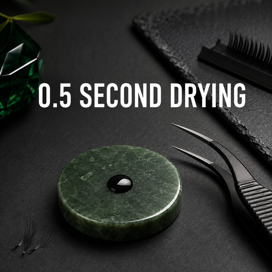 Lashmer adhesive graphic showing verified 0.5-second drying time