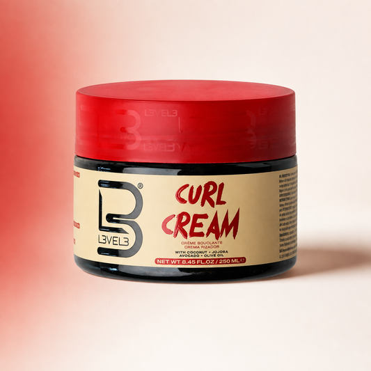 L3VEL3 Curl Cream 250ml black jar with translucent red lid