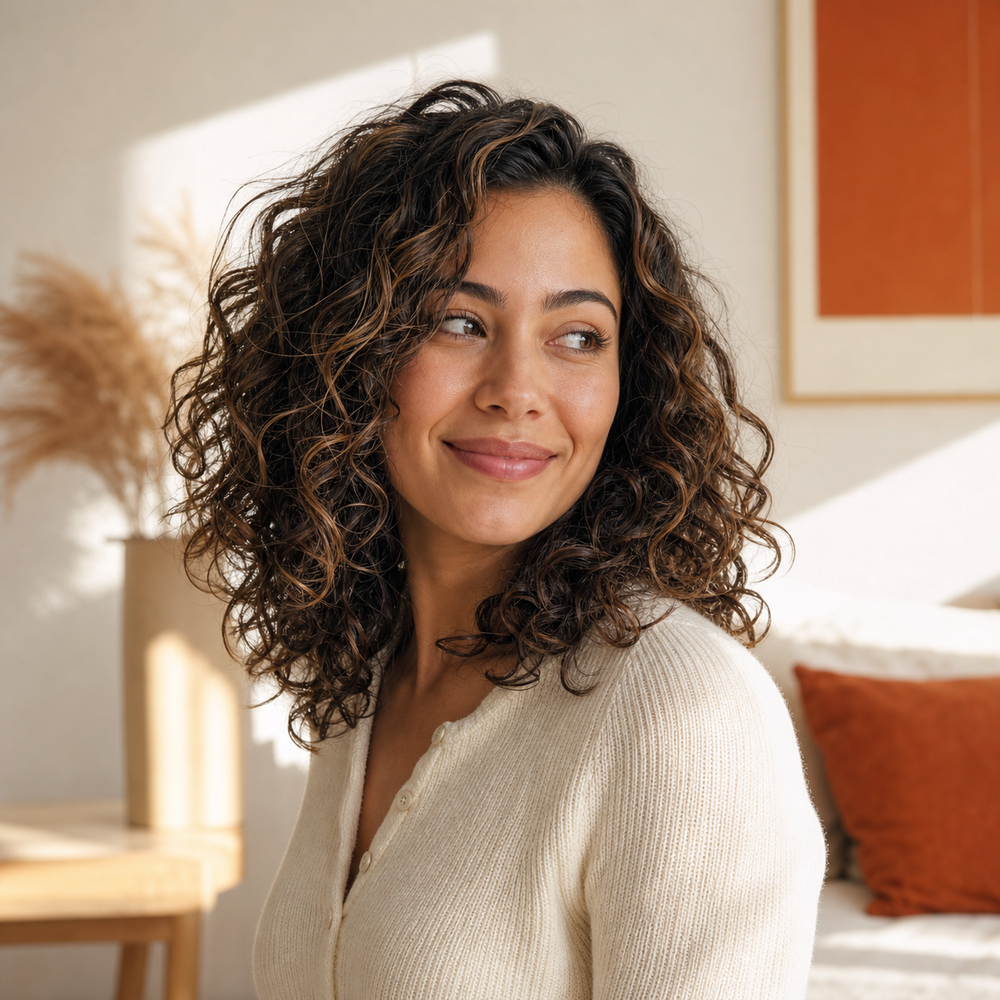 Soft bouncy defined curls with natural flexible movement