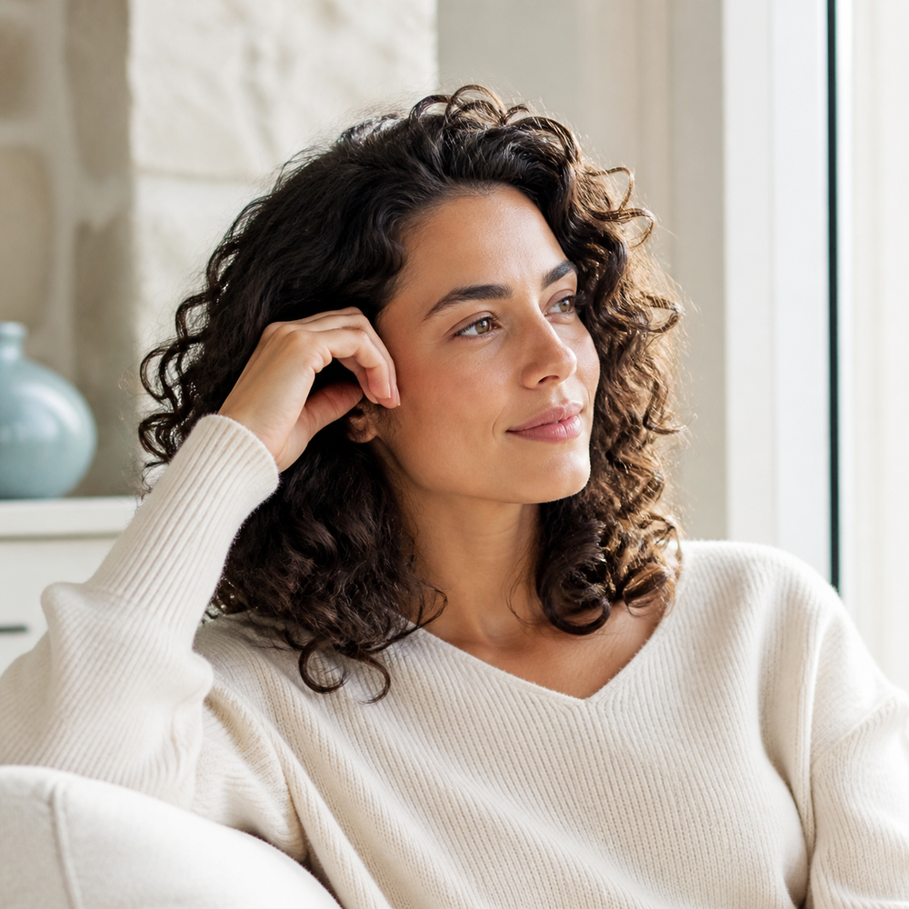 Soft comfortable looking hair after a soothing scalp routine
