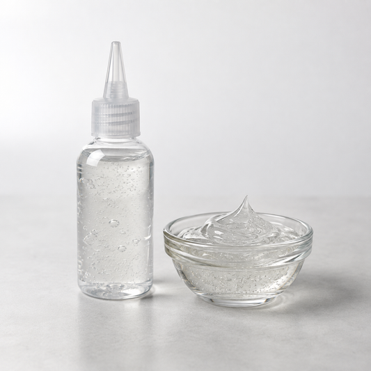 Activated Malibu C Crystal Gel XL in applicator bottle with clear gel sample