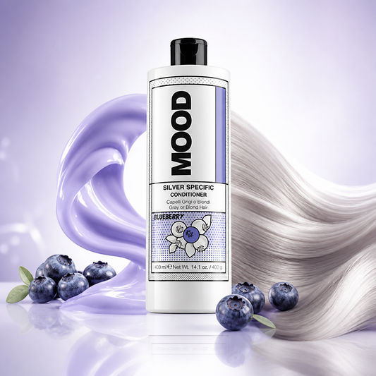 MOOD Silver Specific Conditioner 400ml – product and ingredient hero