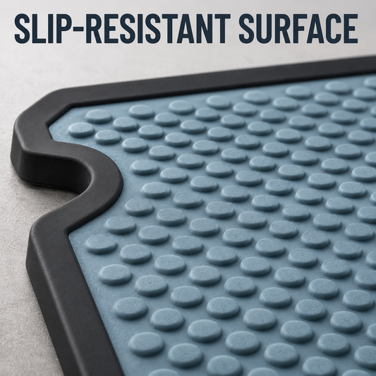 Blue textured barber tool mat shown in a surface-detail graphic