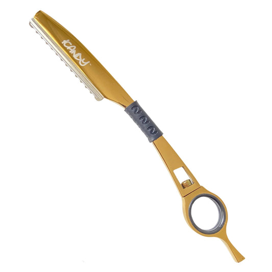 Gold Razor Carrier folding hair-shaping razor with comb guard and finger ring