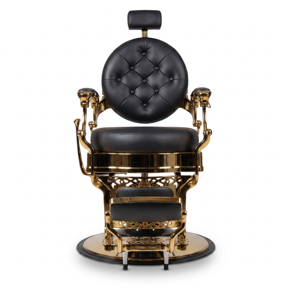 Gold Barber Chair Black and Gold Stitching LV Design - MV hair and beauty