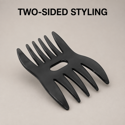 Vintage Oil black two-sided styling comb benefit graphic