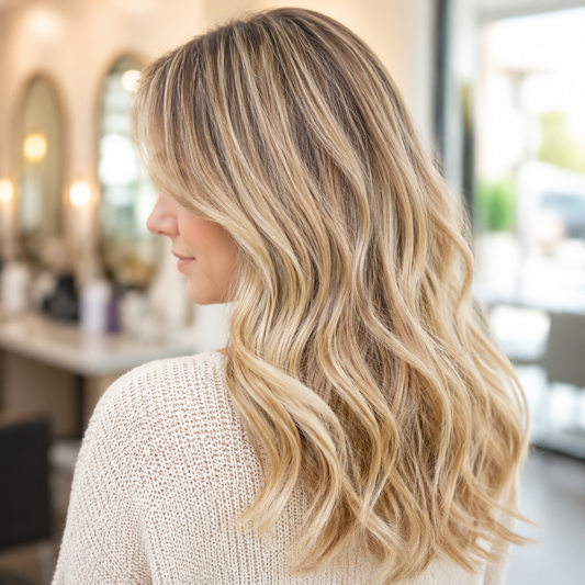 Malibu C Blondes Wellness Hair Collection result with bright, soft highlighted blonde hair