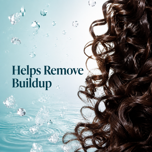 Benefit graphic for Malibu C Curl Partner showing defined curls and the phrase Helps Remove Buildup