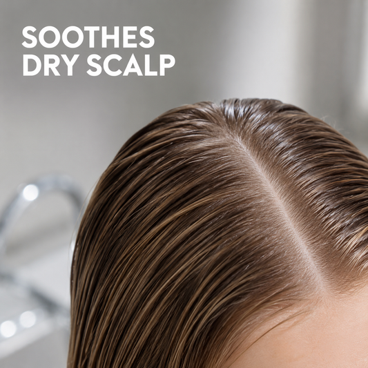 Malibu C Scalp Therapy benefit graphic showing a calm wet scalp