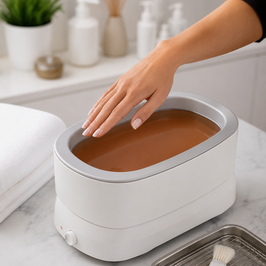 Professional hand paraffin treatment setup for Natural Look Mineral Detox Wax