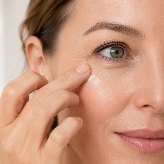 Adult applying Natural Look Ultra Firm Eye Cream beneath the eye