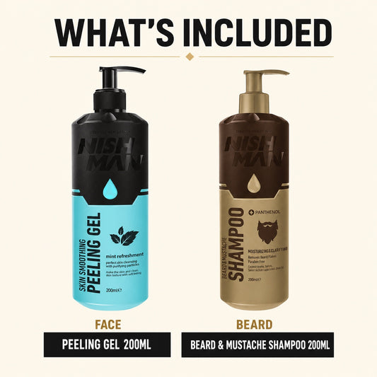 Contents of the Nish Man Beard and Face Deep Clean Duo