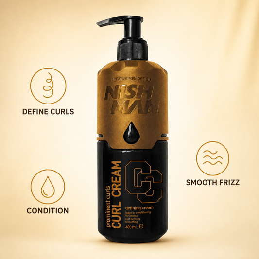 Nishman Curl Defining Cream 400ml graphic for curl definition, conditioning and frizz smoothing